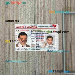 USA South Carolina driving license PSD files, scan look and photographed image, 2 in 1