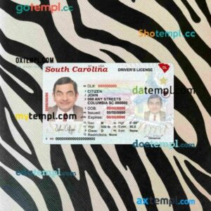 USA South Carolina state driving license editable PSD files, scan look and photo-realistic look, 2 in 1 (2020-present)